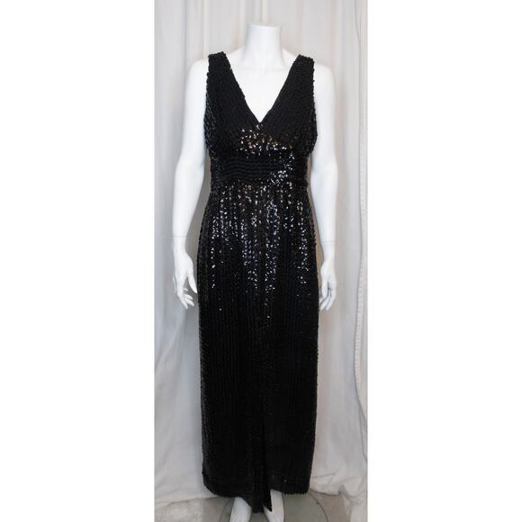 LILLIE RUBIN VINTAGE '60s Black Sequin Evening Gown SMALL - Picture 2 of 8